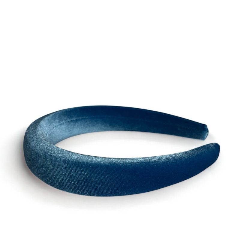 Cerchietto per capelli donna in velluto, bombatura media (Celeste scuro)