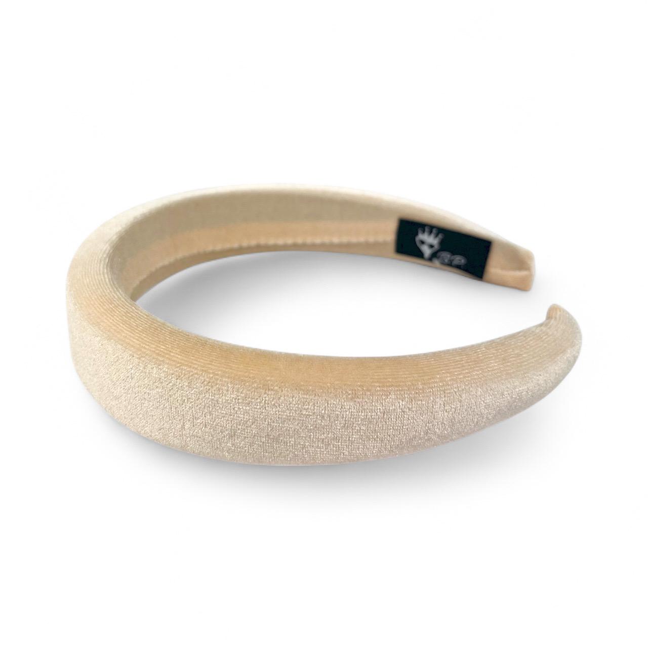 Cerchietto bombato in velluto color champagne per donna, accessorio elegante e morbido Bottega della Principessa.