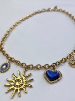 Collana Sole con Charms sole-cuore-medaglietta Oro e Blu