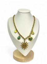 Collana charms sole e cuore verde