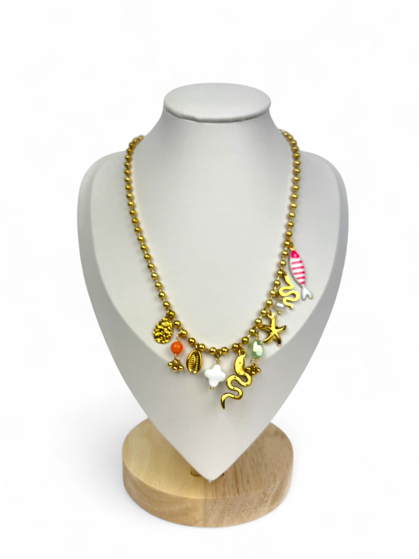 Collana boho charms marini rosa con dettagli colorati - Bottega della Principessa