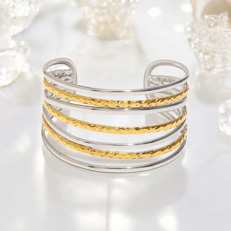 Bracciale semirigido donna multifili (Gold e Silver, Acciaio inossidabile)