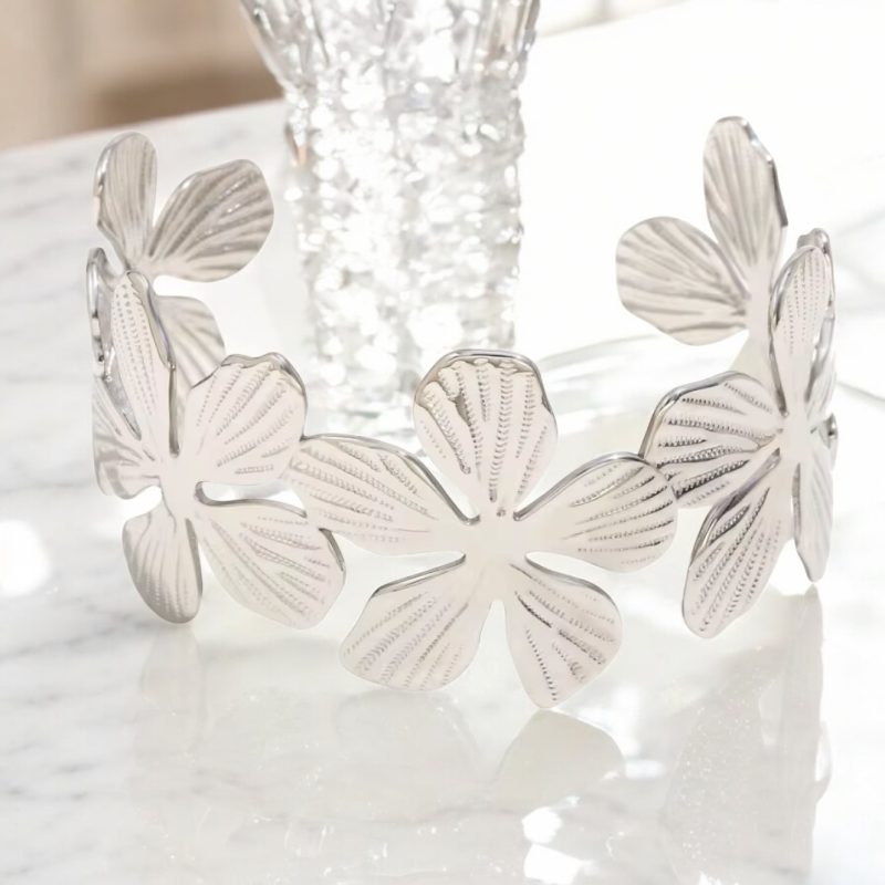 Bracciale semirigido donna con lavorazione motivo floreale (Silver, Acciaio Inossidabile)