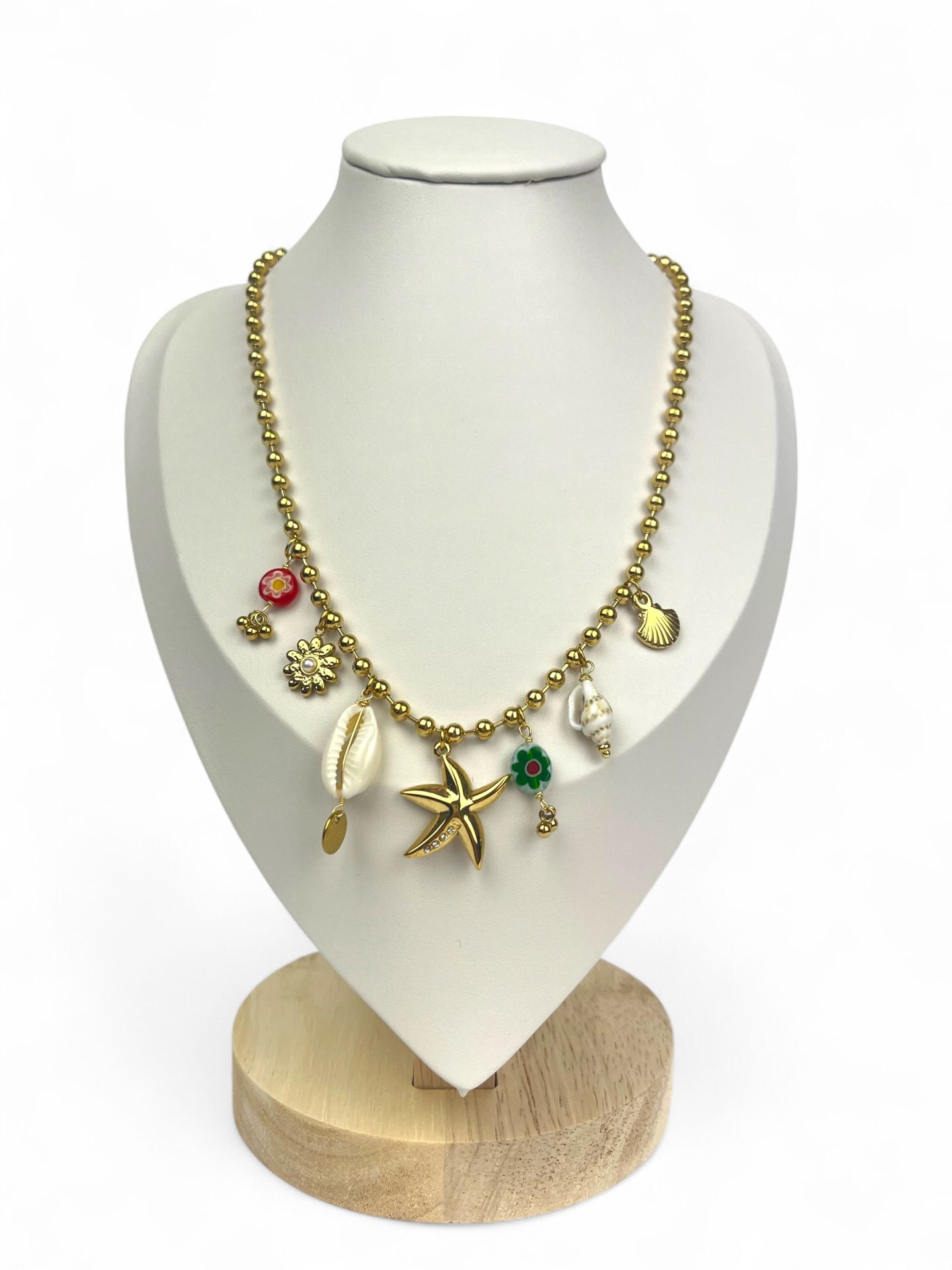 Collana boho con charms floreali e marini-fiorellini colorati, stella e conchiglia- Bottega della Principessa