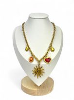 collana sole con charms oro e rosso