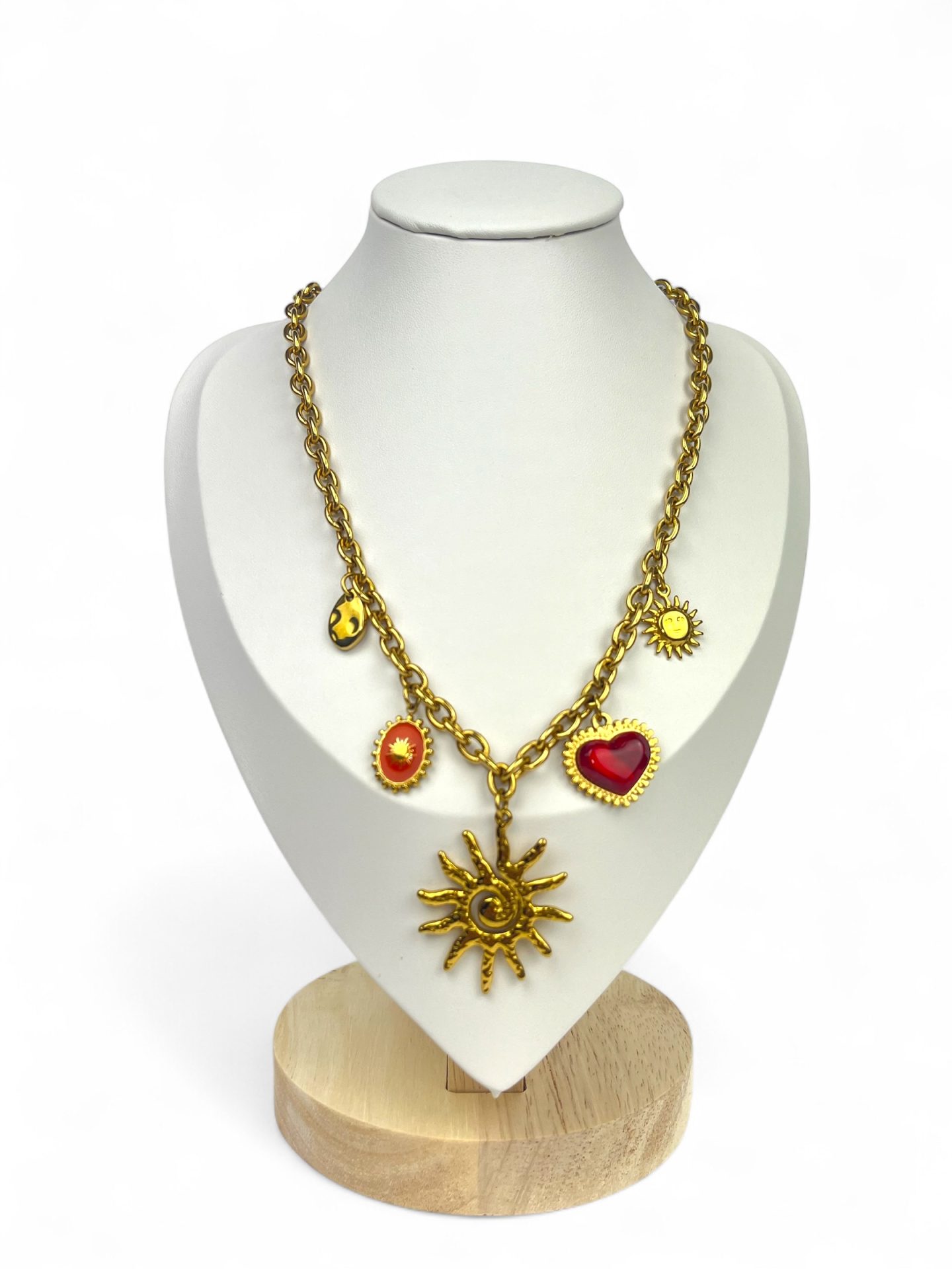 Collana charms dorati con pietra rossa-Bottega della Principessa