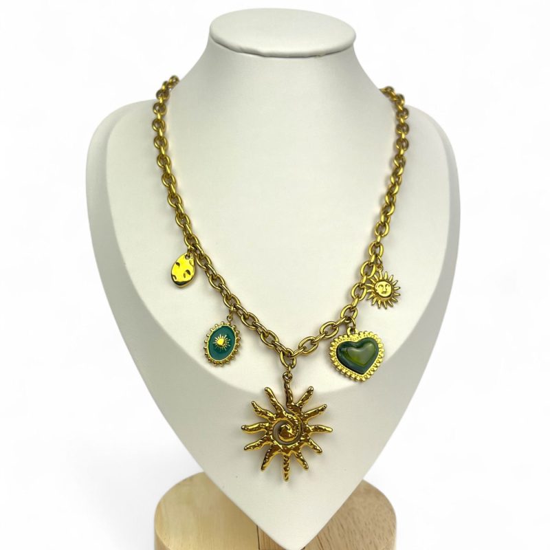 Collana charms dorati pietra verde-bottega della principessa