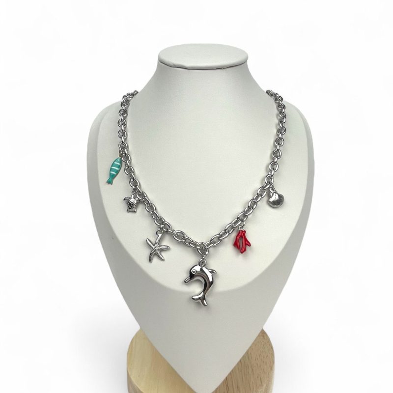 Collana charms marini argentati con dettagli colorati - Bottega della Principessa