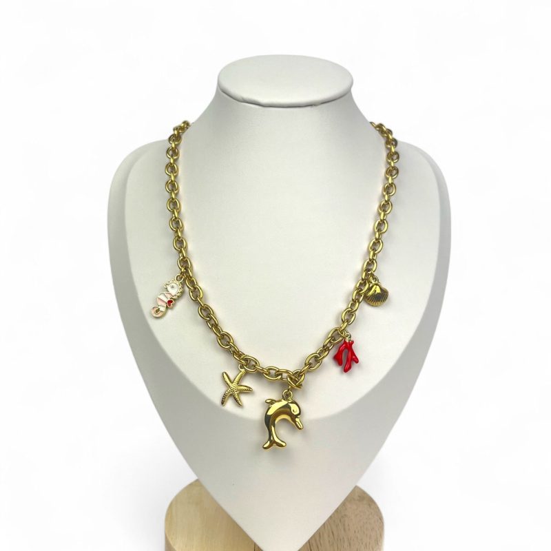Collana charms marini dorati con dettagli colorati - Bottega della Principessa