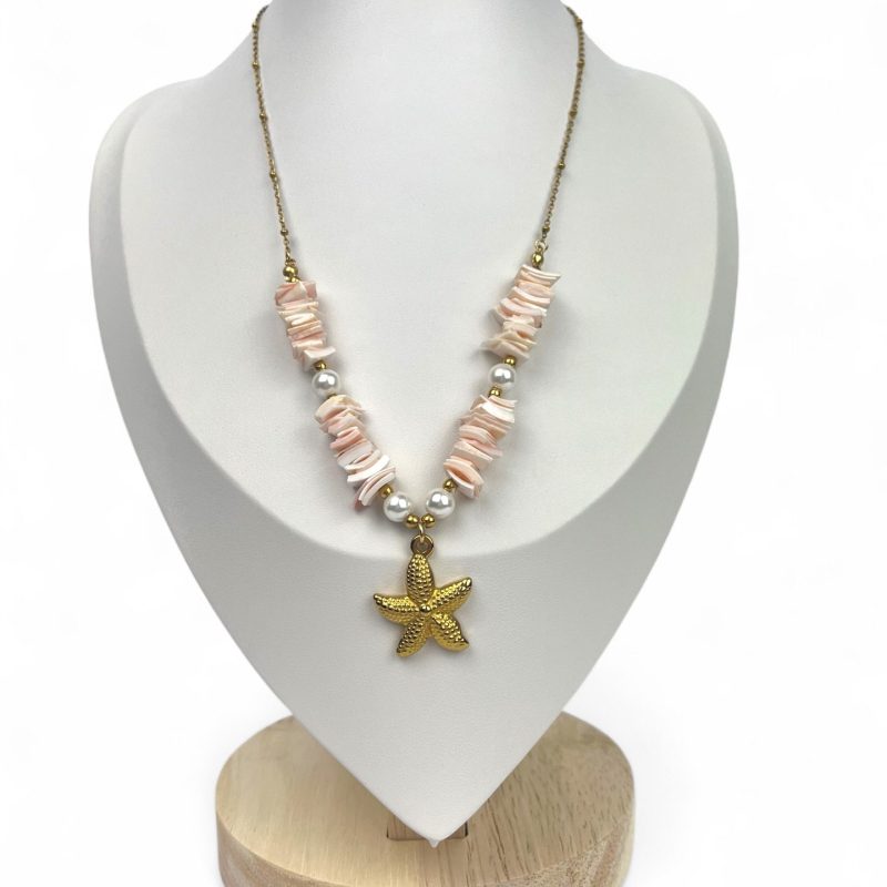 collana con pietre rosa e stella marina - Bottega della Principessa