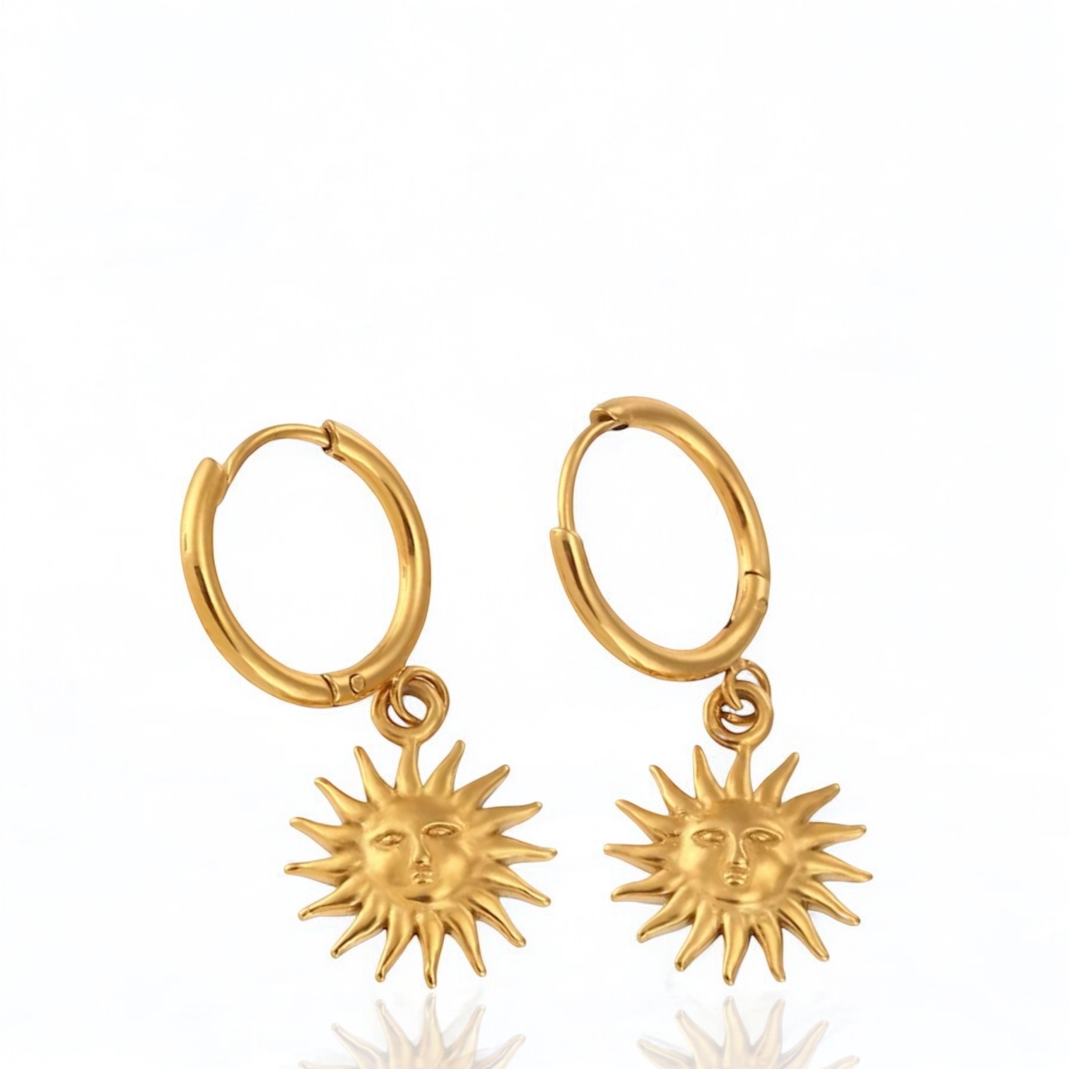 Orecchini dorati con ciondolo a forma di sole, in acciaio inossidabile 316L, design minimalista ed elegante