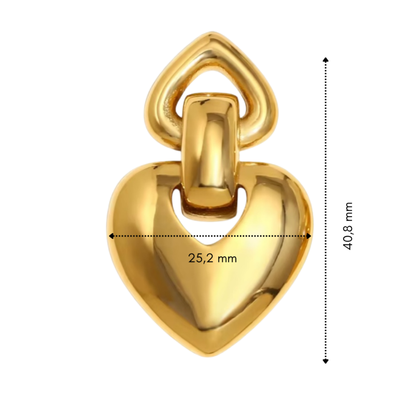 Orecchino a cuore bold con misure: 40,8 mm di lunghezza, 25,2 mm di larghezza