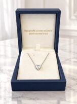 Collana cuore punto luce solitario in acciaio inossidabile argento-diamante-con scatola blu
